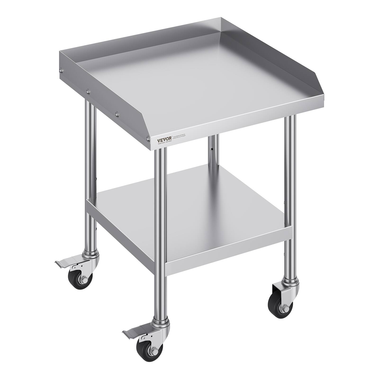 VEVOR - Stainless Steel Work Table, 24 x 24 x 30 Inch Commercial Food Prep Worktable with 4 Wheels, Casters, 3-Sided Backsplash - Silver