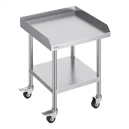 VEVOR - Stainless Steel Work Table, 24 x 24 x 30 Inch Commercial Food Prep Worktable with 4 Wheels, Casters, 3-Sided Backsplash - Silver