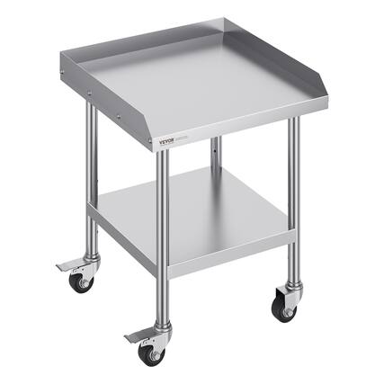 Front. VEVOR - Stainless Steel Work Table, 24 x 24 x 30 Inch Commercial Food Prep Worktable with 4 Wheels, Casters, 3-Sided Backsplash - Silver.