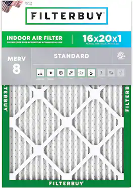 Filterbuy - 16x20x1 MERV 8 Dust & Allergy Defense, Electrostatic Pleated HVAC AC Furnace Air Filters Replacement (1-Pack) - Silver