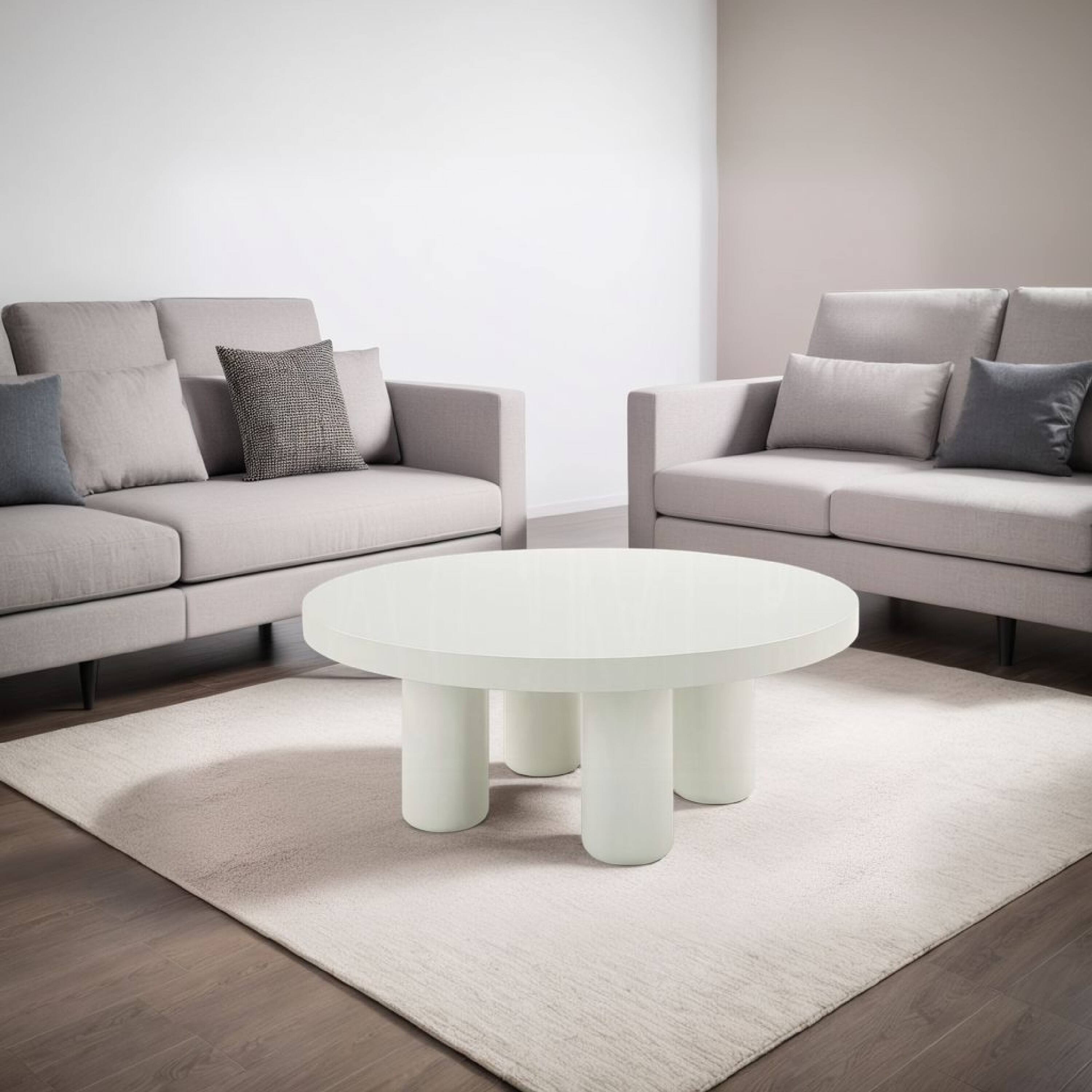 Alt View 5. Manhattan Lane - Sana Round Coffee Table with 4 Round Legs, Modern White Finish 35 Inch - White.