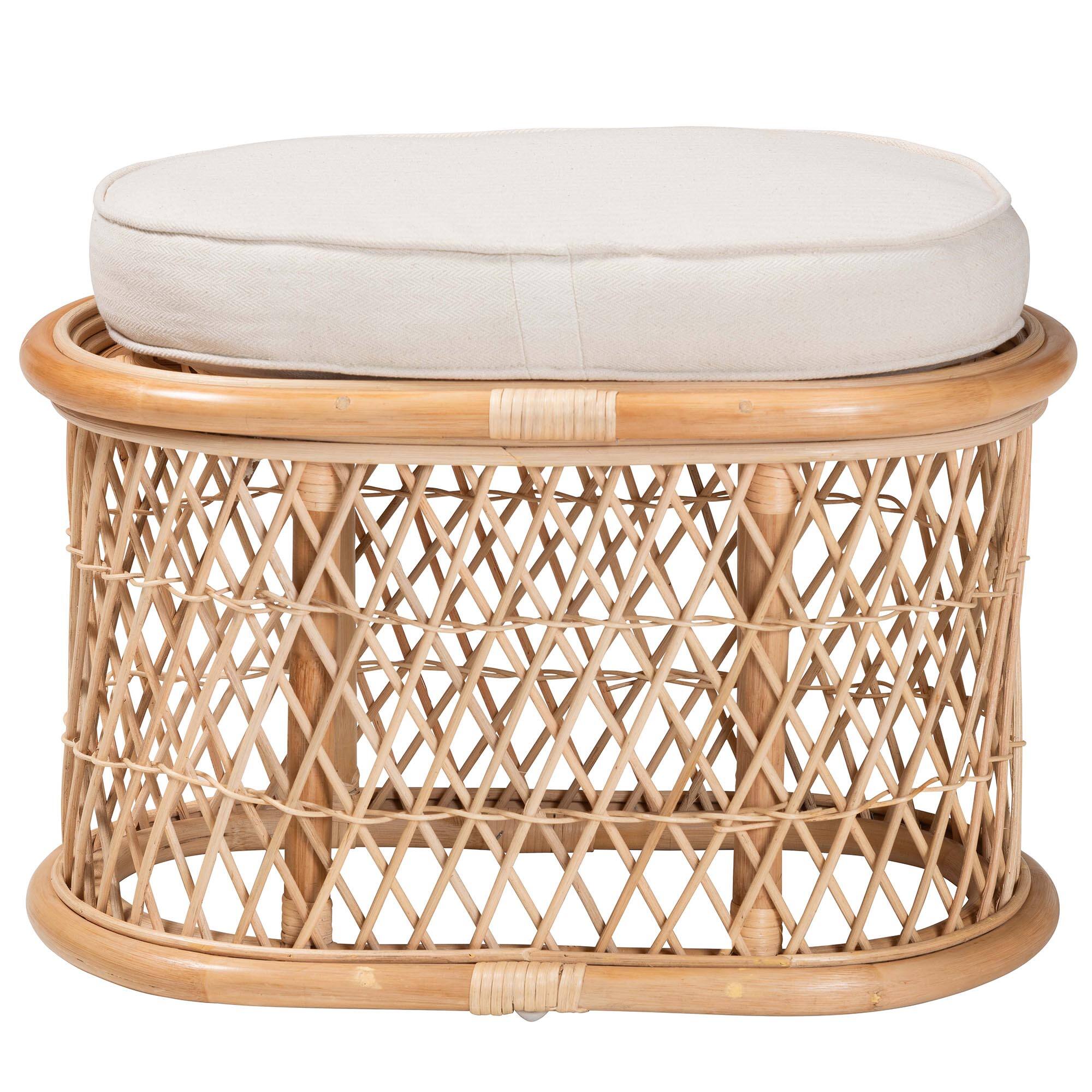 Back. bali & pari - Ladonna Bohemian Natural Rattan Ottoman Footstool - Natural.