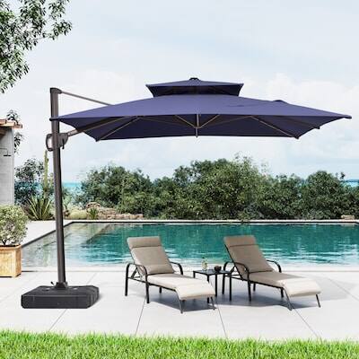 Alt View 5. Crestlive Products - Crestlive Products 11ft UPF50+ Aluminum Double Top Slide-tilt Cantilever Patio Umbrella with 350lbs Pull rod Wheel Base - Navy blue.
