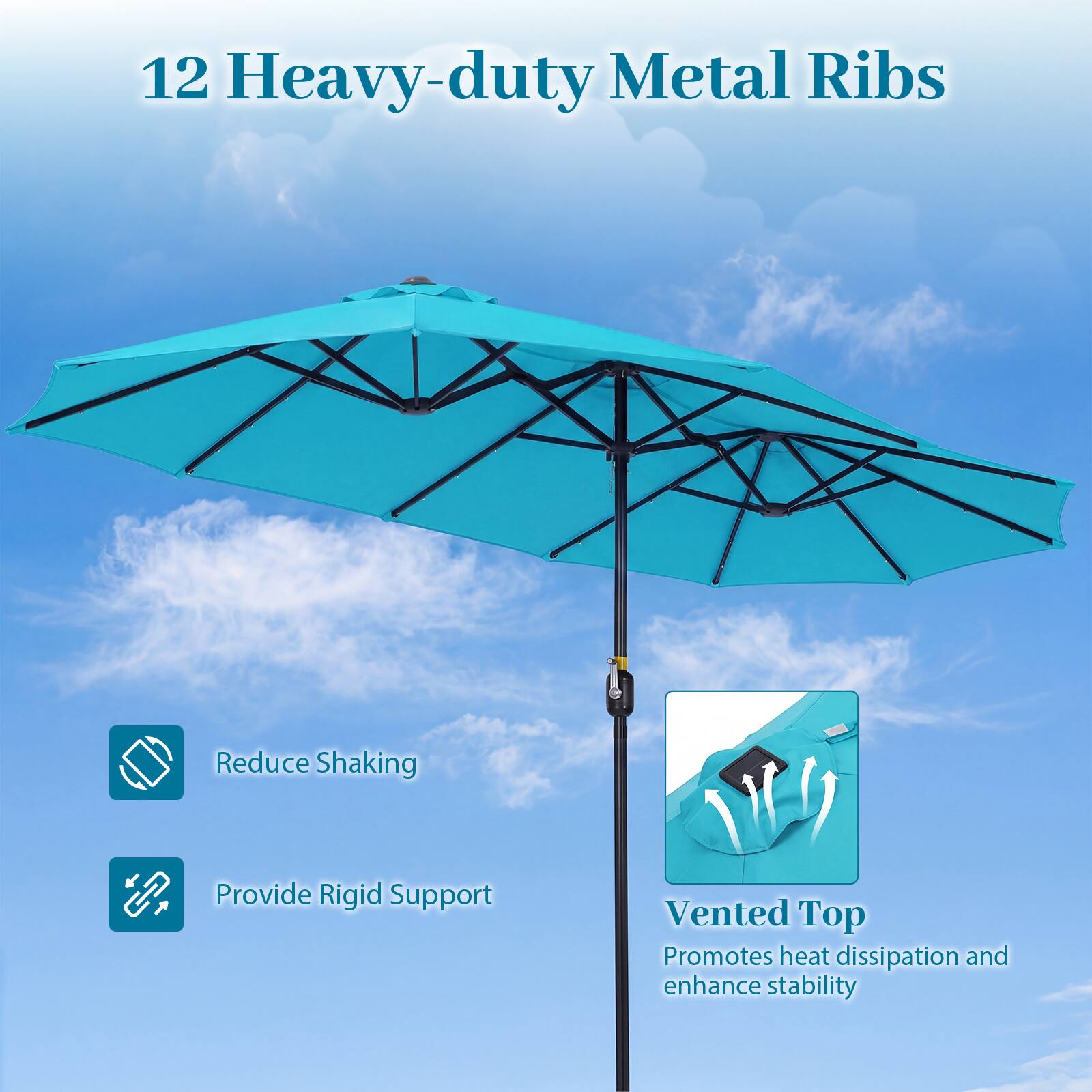 12 Heavy-duty Metal Ribs Reduce Shaking Provide Rigid Support Vented Top Promotes heat dissipation and enhance stability