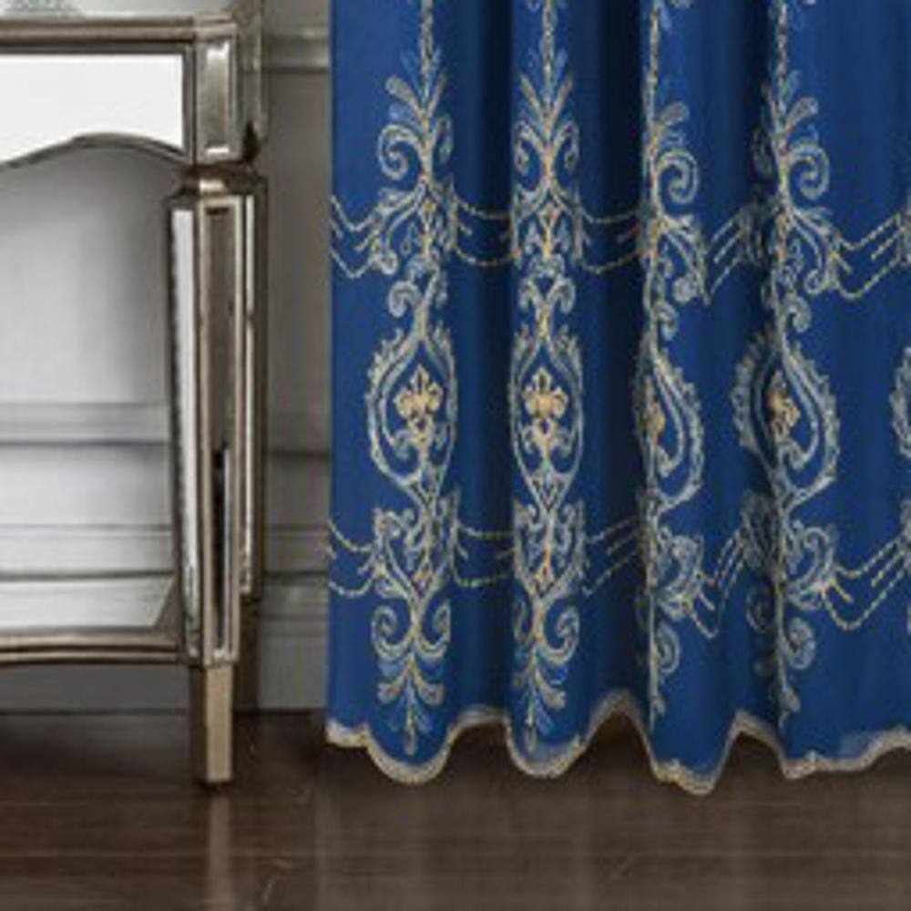 Left. RT Designers Collection - RT Designers Collection Jayla Stylish & Premium Embroidered Curtain Panel 54" x 90" Navy - Navy.