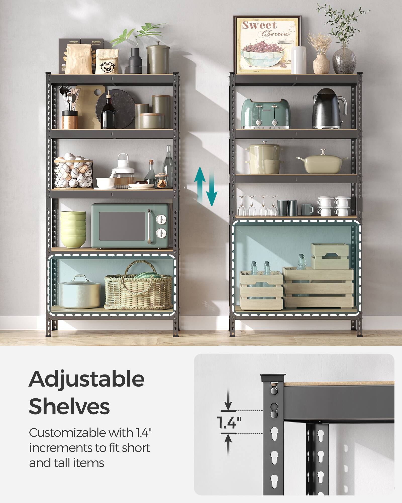 Sweet Cherries

Adjustable Shelves

Customizable with 1.4" increments to fit short and tall items