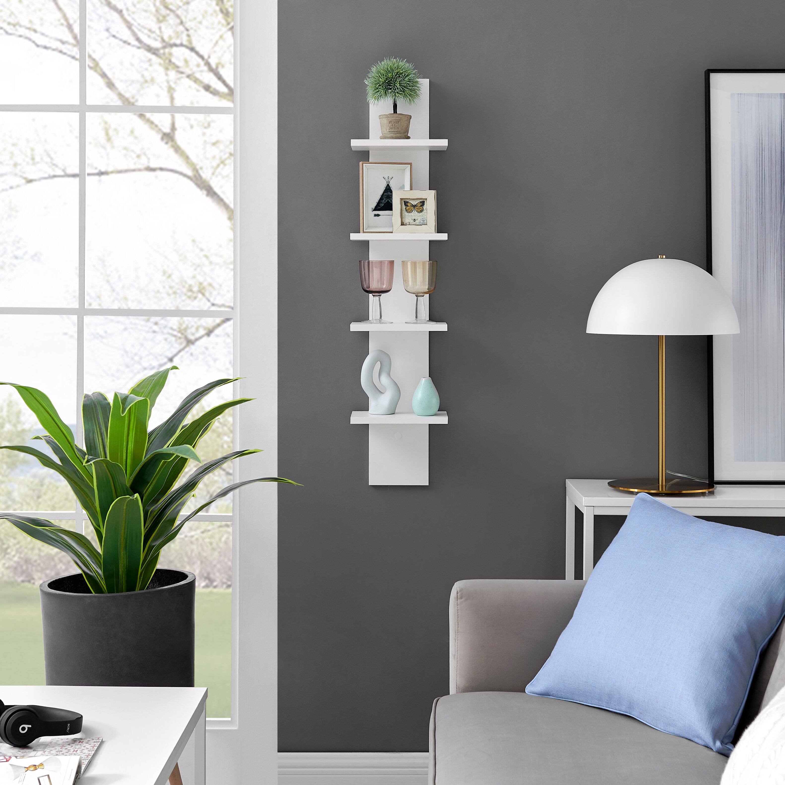 Left. Danya B - Arica Utility Column 4-Tier Spine Wall Shelves - White.