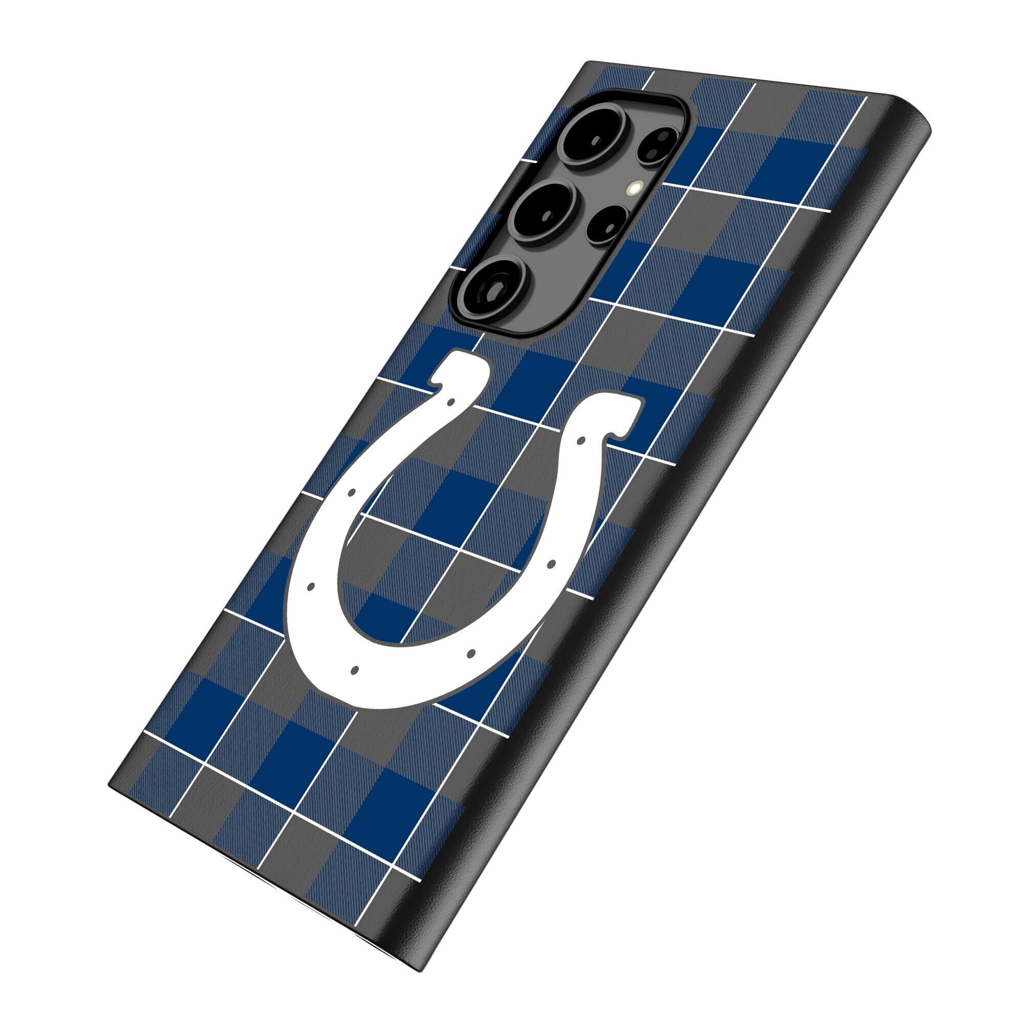 Alt View 1. Keyscaper - Indianapolis Colts Plaid Galaxy Magnetic Bump Case - S25 Ultra - Black.