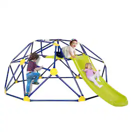 Costway - 8FT Climbing Dome w/ Slide Outdoor Kids Jungle Gym Dome Climber - Blue