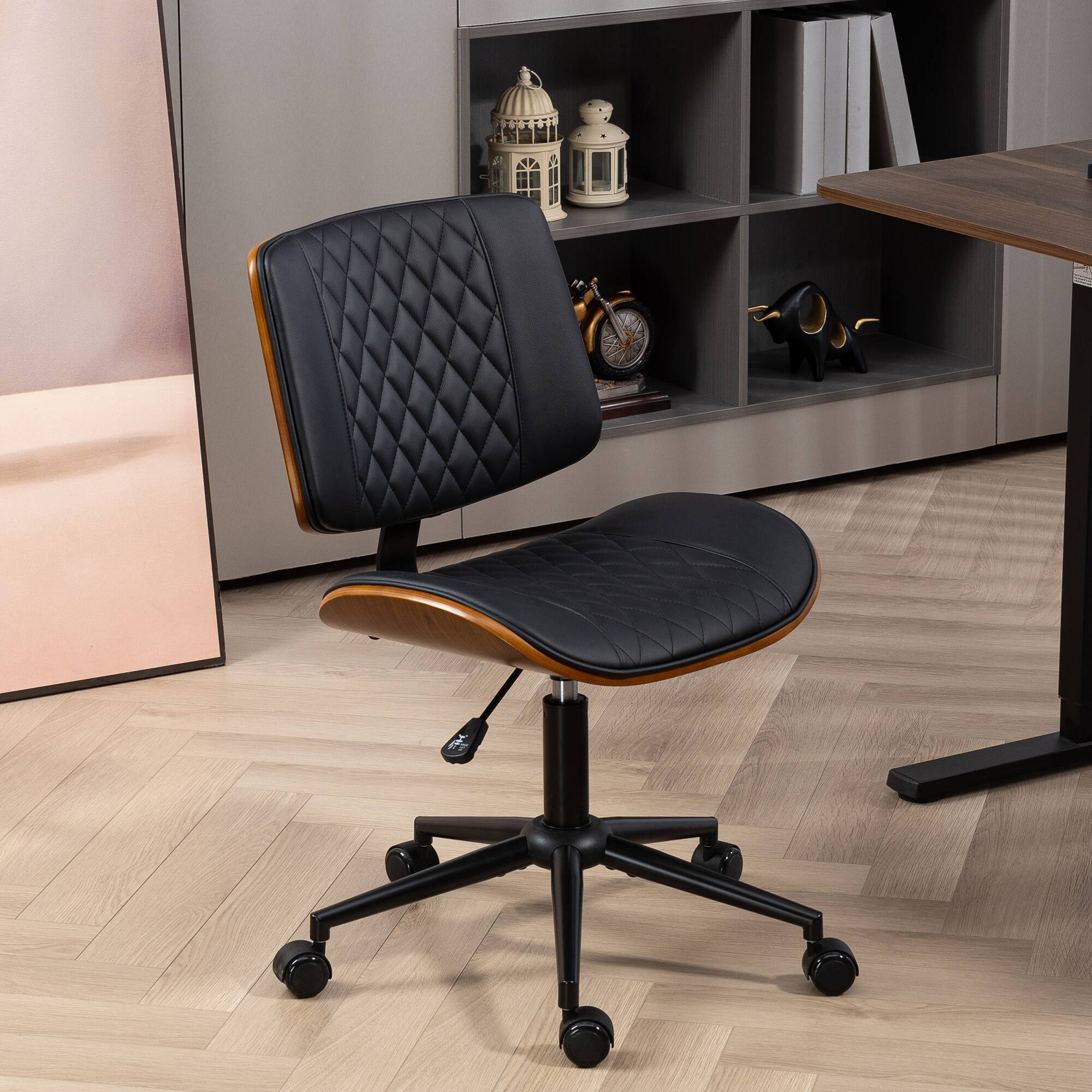 Alt View 1. Homcom - Office Chair No Arms with Wheels, PU Leather Desk Chair with Adjustable Height - Black.