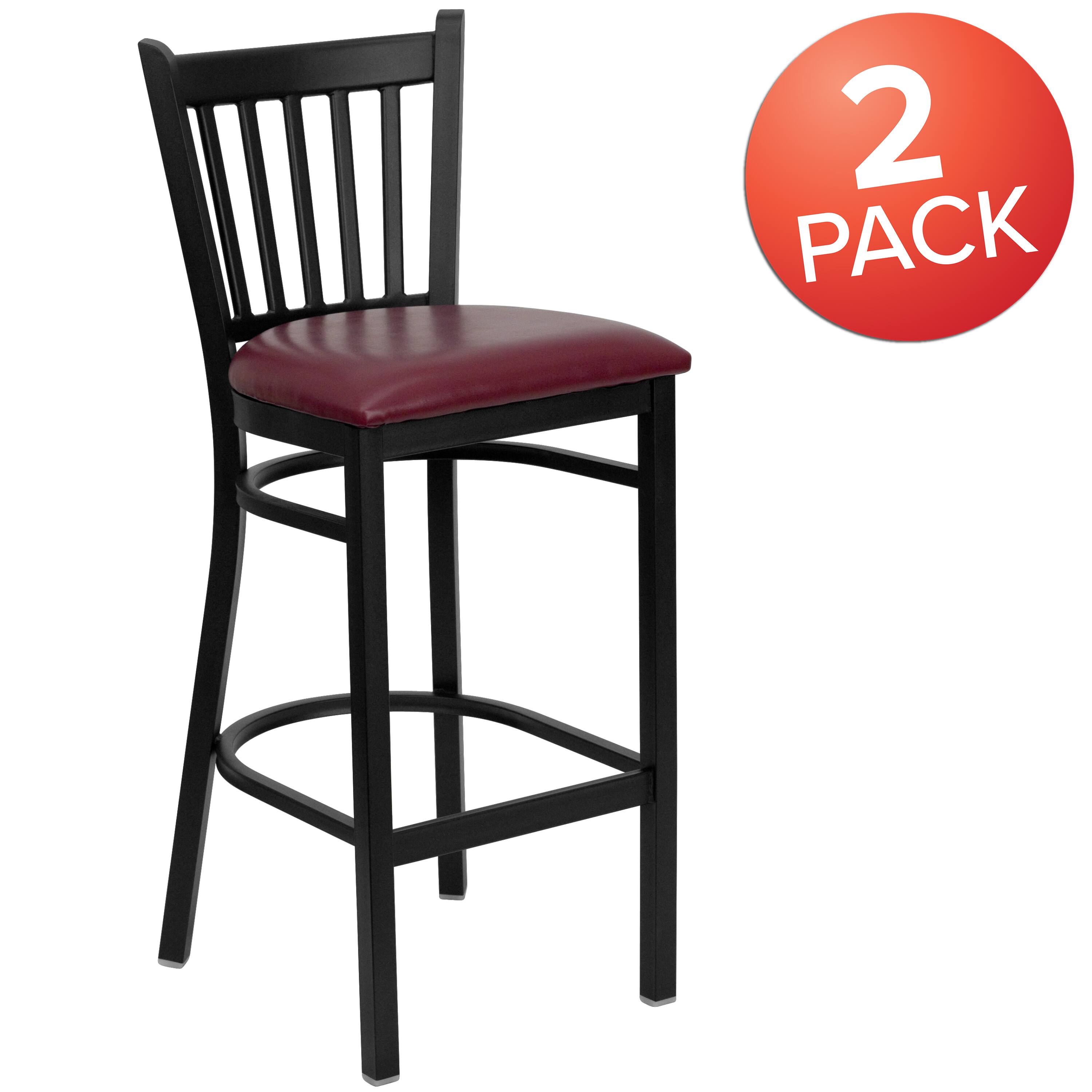 Alt View 1. Emma + Oliver - 2 Pack Vertical Back Metal Restaurant Barstool - Burgundy Vinyl Seat/Black Metal Frame.