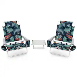 Costway - 2-Pack Folding Backpack Beach Chair Table Set 5-Position Outdoor Reclining Chair - Multicolor