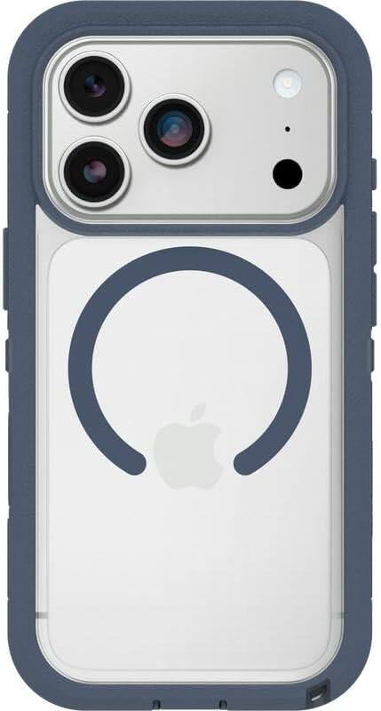 Left. OtterBox - OtterBox iPhone 17 Pro, Bundle: Defender Series XT Clear Case & Screen Protector - Snaps on MagSafe - Rugged & Durable - Baby Blue Jeans (Clear/Blue).