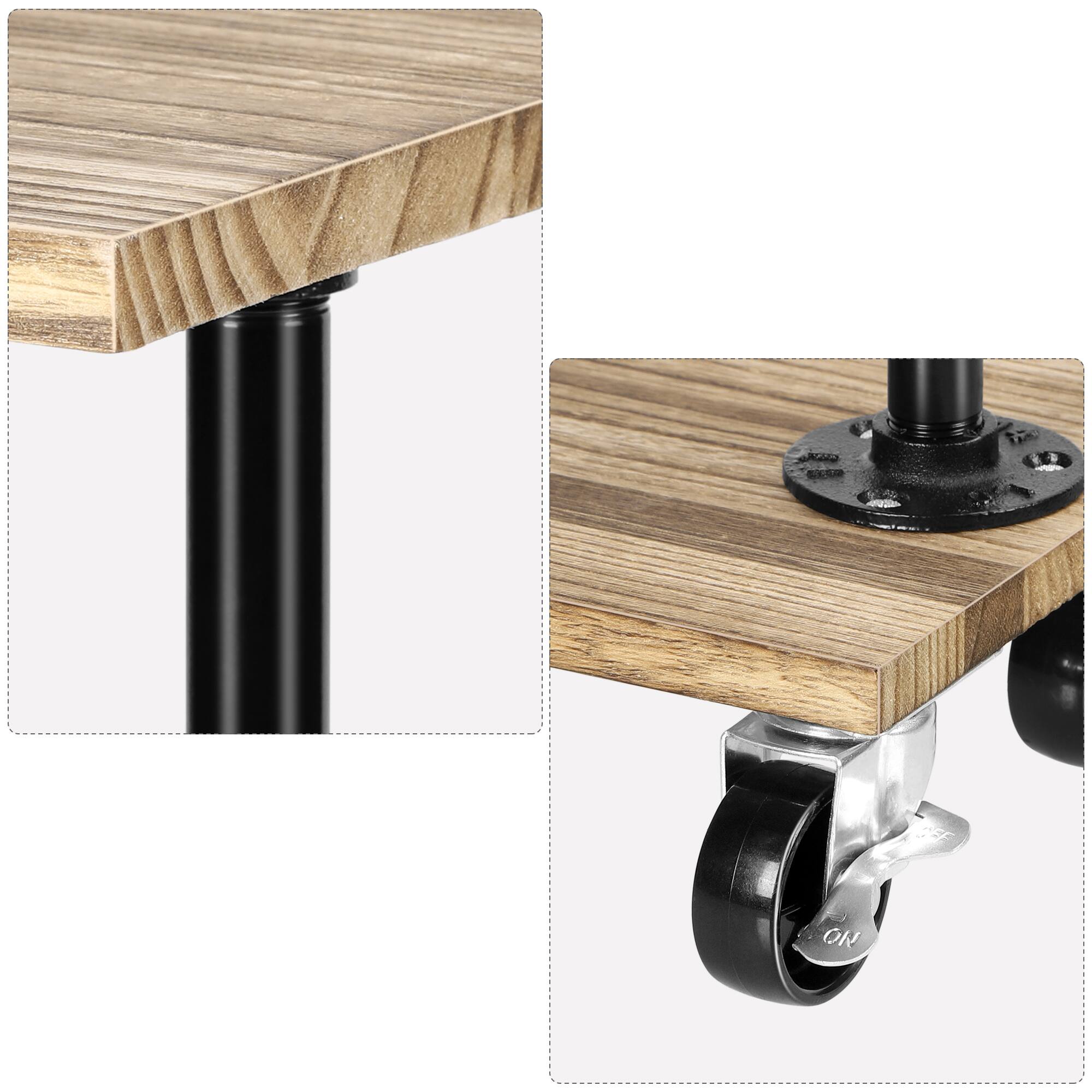 Left. Oumilen - 2 Tier Rolling Side Table – Industrial Wood Look End Table with Lockable Casters for Living Room - Natural.