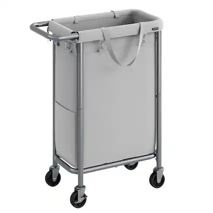 Front. Songmics Home - Laundry Basket on Wheels,Laundry Hamper,23.8 Gallons (90L),Removable Liner,Steel Frame with Handle,Large Linen Storage - Dove Grey.