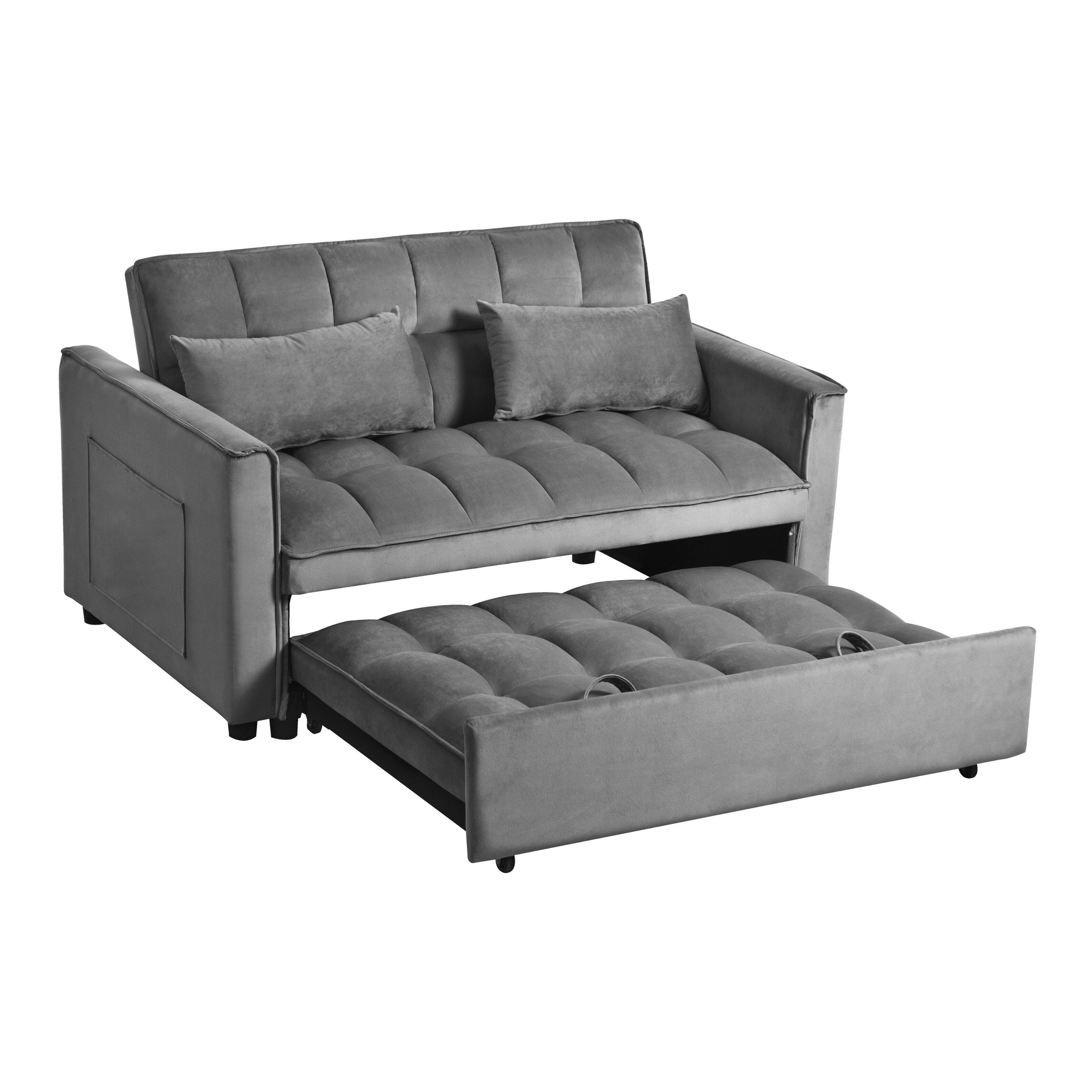Alt View 5. Tiramisubest - 3 in 1 Velvet Loveseat Futon Sofa Bed with Adjustable Backrest,Pillows & Pockets for Living Room,Apartment,Dark Grey - Dark Gray.