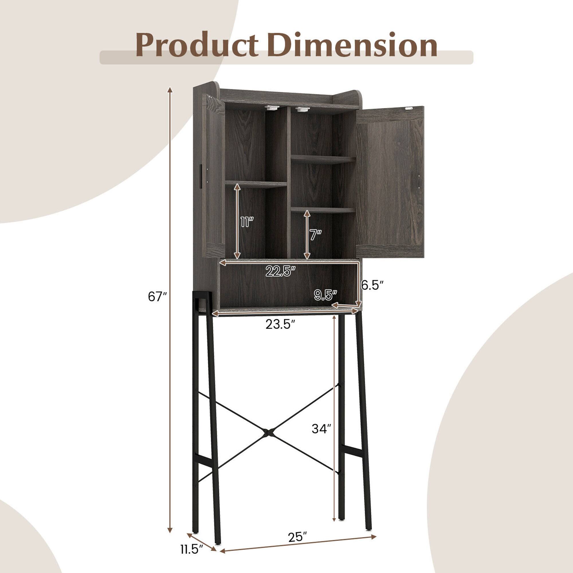 Product Dimension

- Height: 67"
- Width: 23.5"
- Depth: 11.5"
- Shelf Dimensions:
  - Top Shelf: 22.5" x 9.5"
  - Middle Shelf: 22.5" x 6.5"
  - Bottom Shelf: 22.5" x 6.5"
- Leg Width: 25"
- Leg Height: 34"
