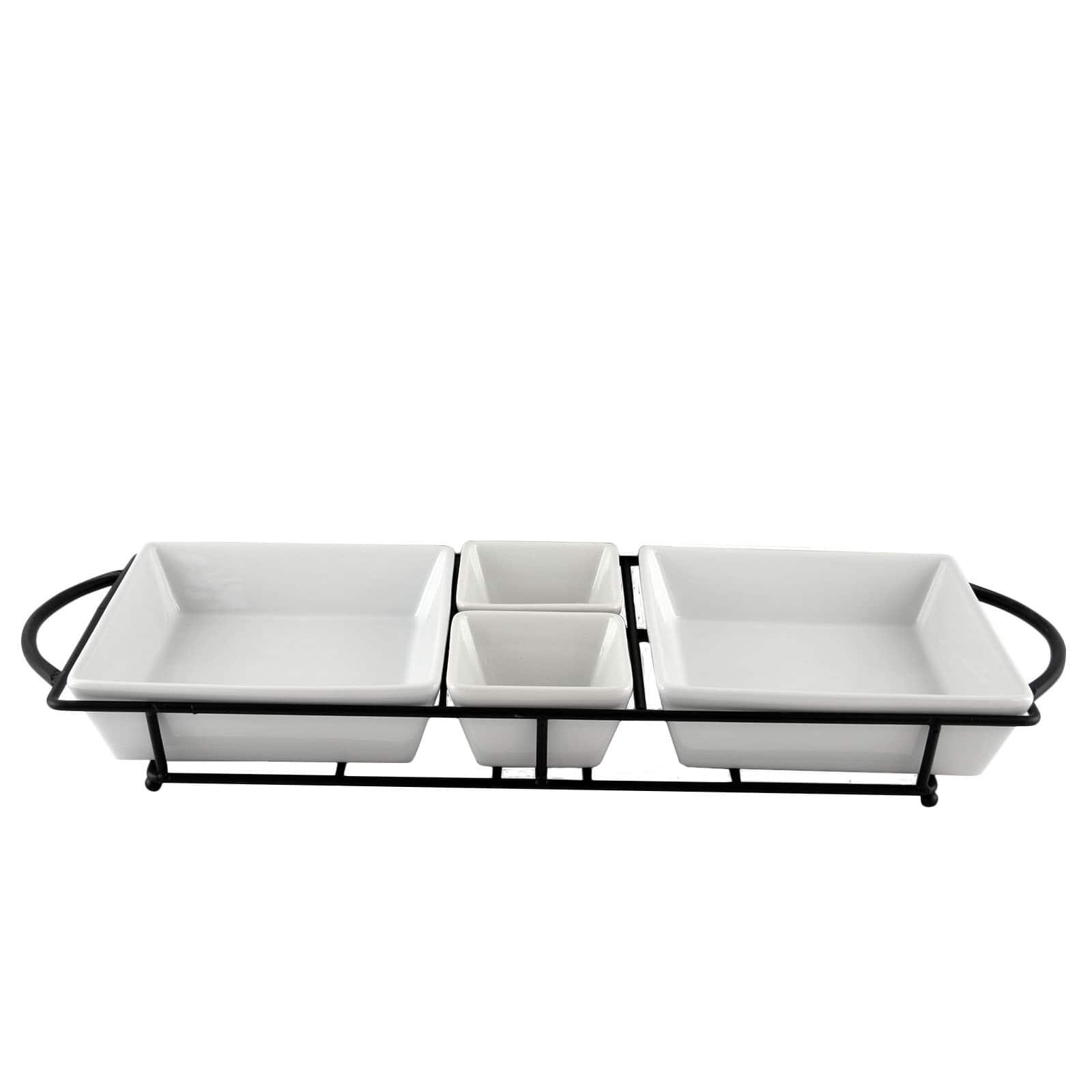 Gibson - Gracious Dining 5 Piece Serving Set With Metal Rack Porcelain - White price history on PriceWatchPro