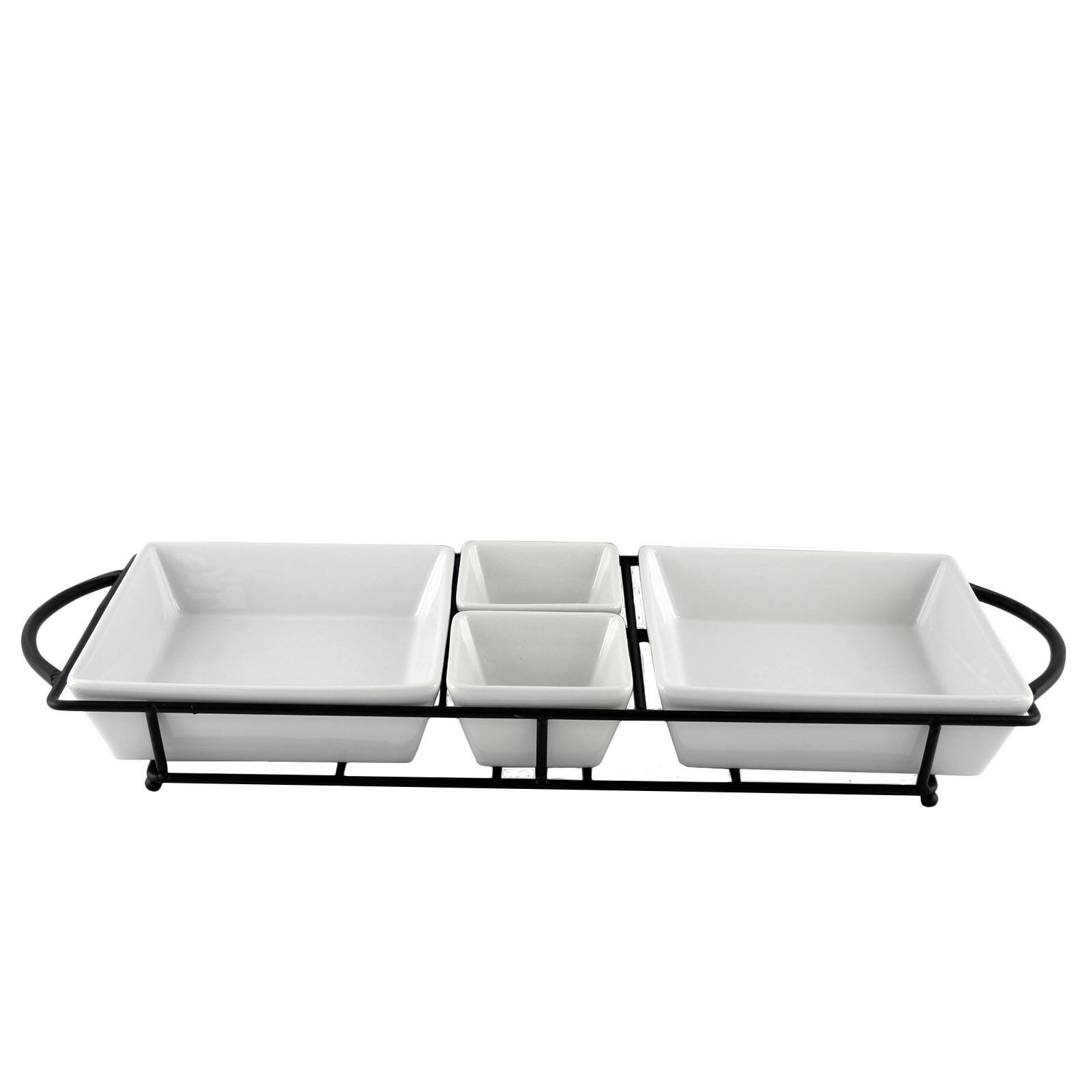 Front. Gibson - Gibson Gracious Dining 5 Piece Serving Set With Metal Rack in White Porcelain - White.