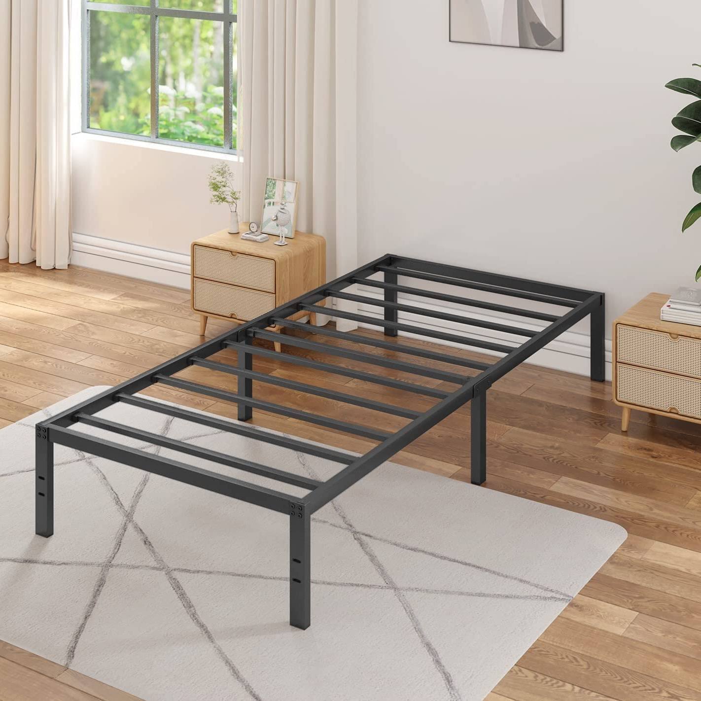 Angle. Hivvago - Twin XL 16-inch Heavy Duty Metal Bed Frame with 3,000 lbs Weight Capacity - Black.