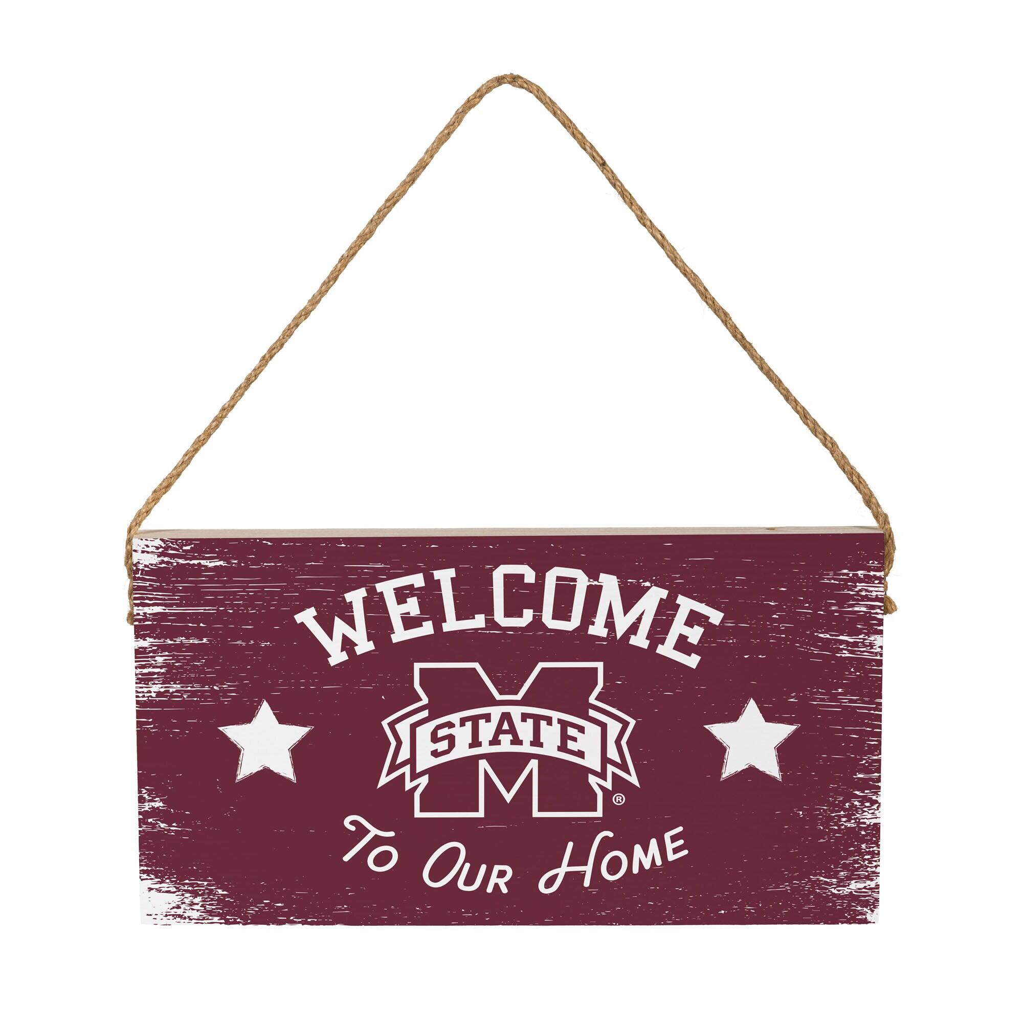 Mississippi State Bulldogs 6" x 11" Welcome Home Wood Wall Sign with Rope Hanger