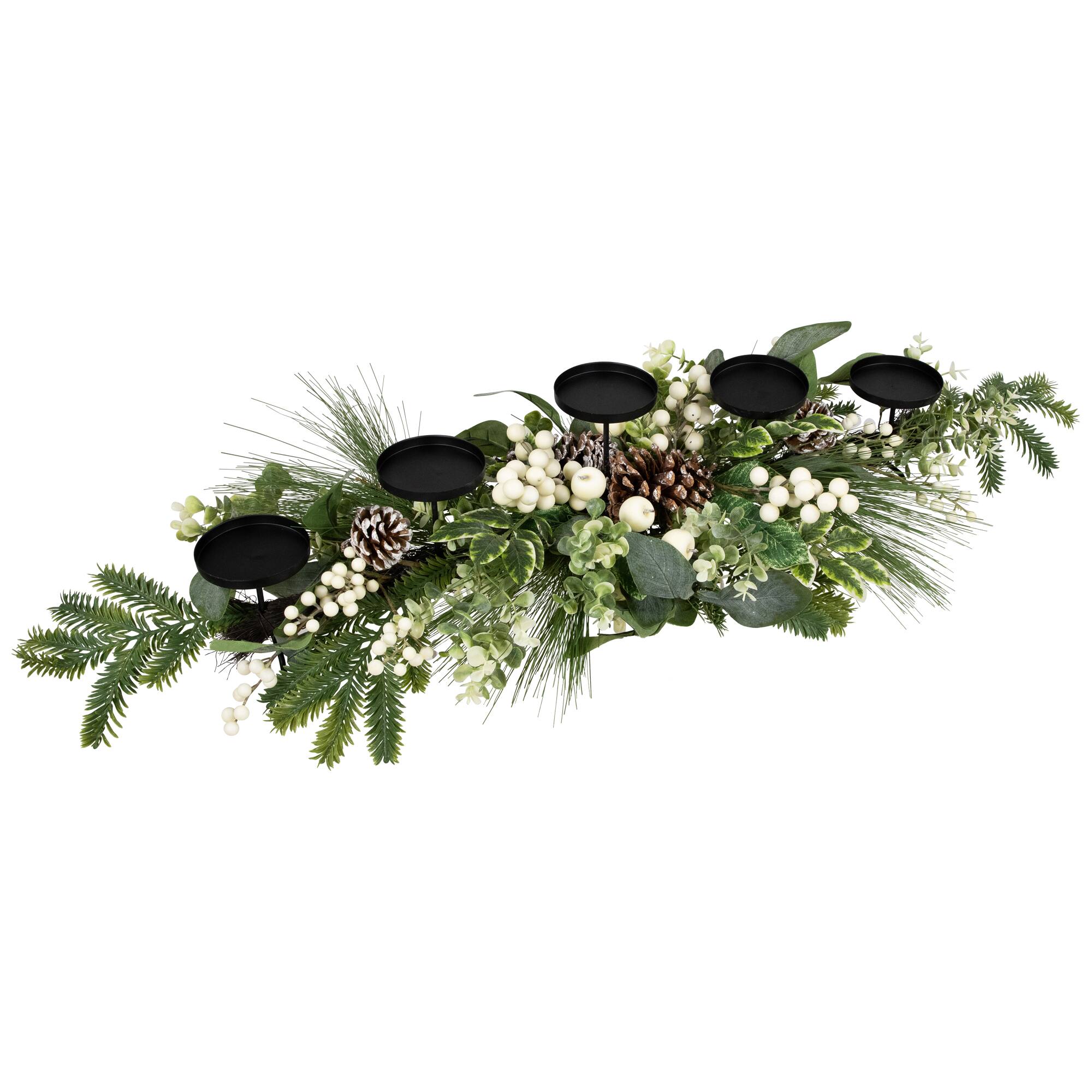 Alt View 4. Northlight - Berries and Eucalyptus Artificial Christmas Candle Holder - 42" - Green.