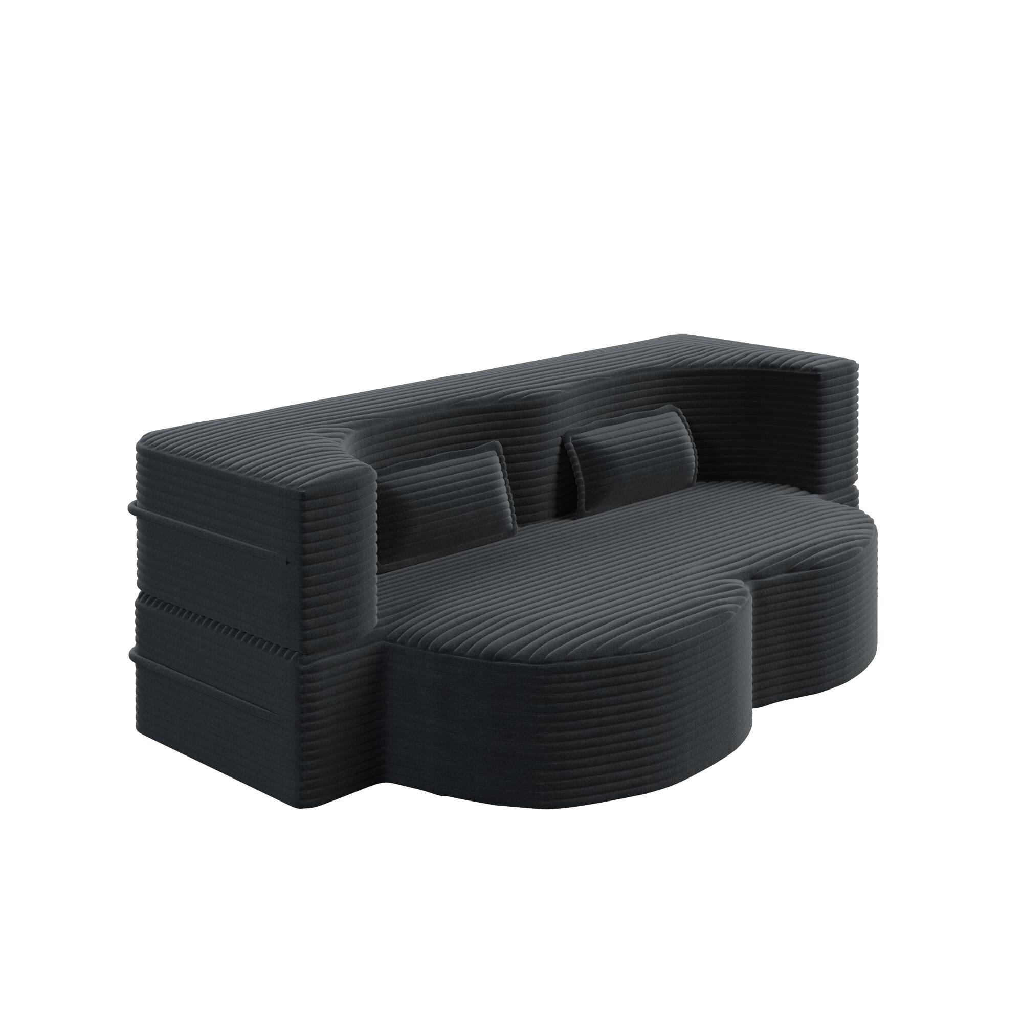 Alt View 8. GOODSILO - Convertible Plush Corduroy Floor Sleeper Sofa with Dual Pillows for Living Room and Guest Use - Dark Grey.