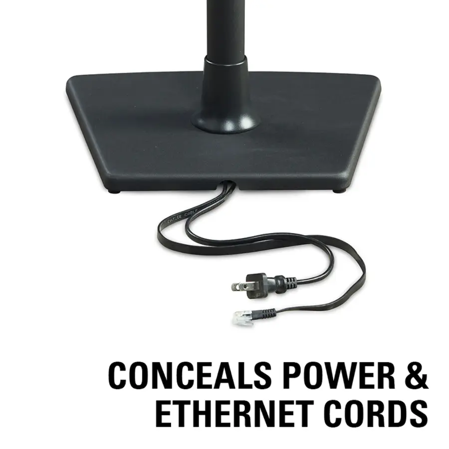 The text on the image reads "Conceals Power & Ethernet Cords."