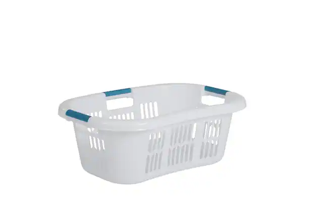Front. RubberMaid - Rubbermaid Large Hip-Hugger Laundry Basket/Hamper, 1.5-Bushel, White, Stackable Storage Bin/Organizer for Bathroom/Bedro.