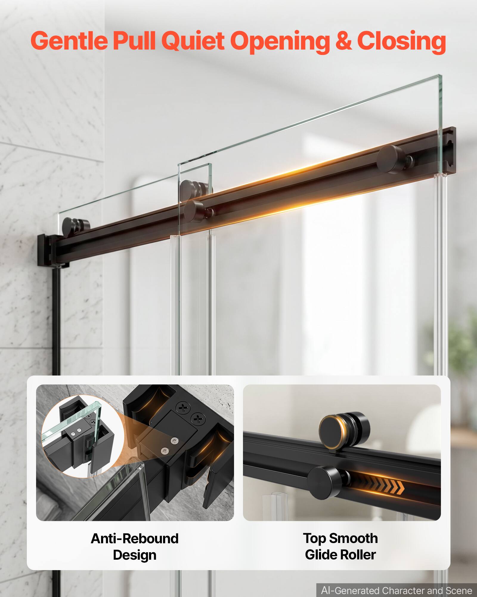 Gentle Pull Quiet Opening & Closing  
Anti-Rebound Design  
Top Smooth Glide Roller  
AI-Generated Character and Scene