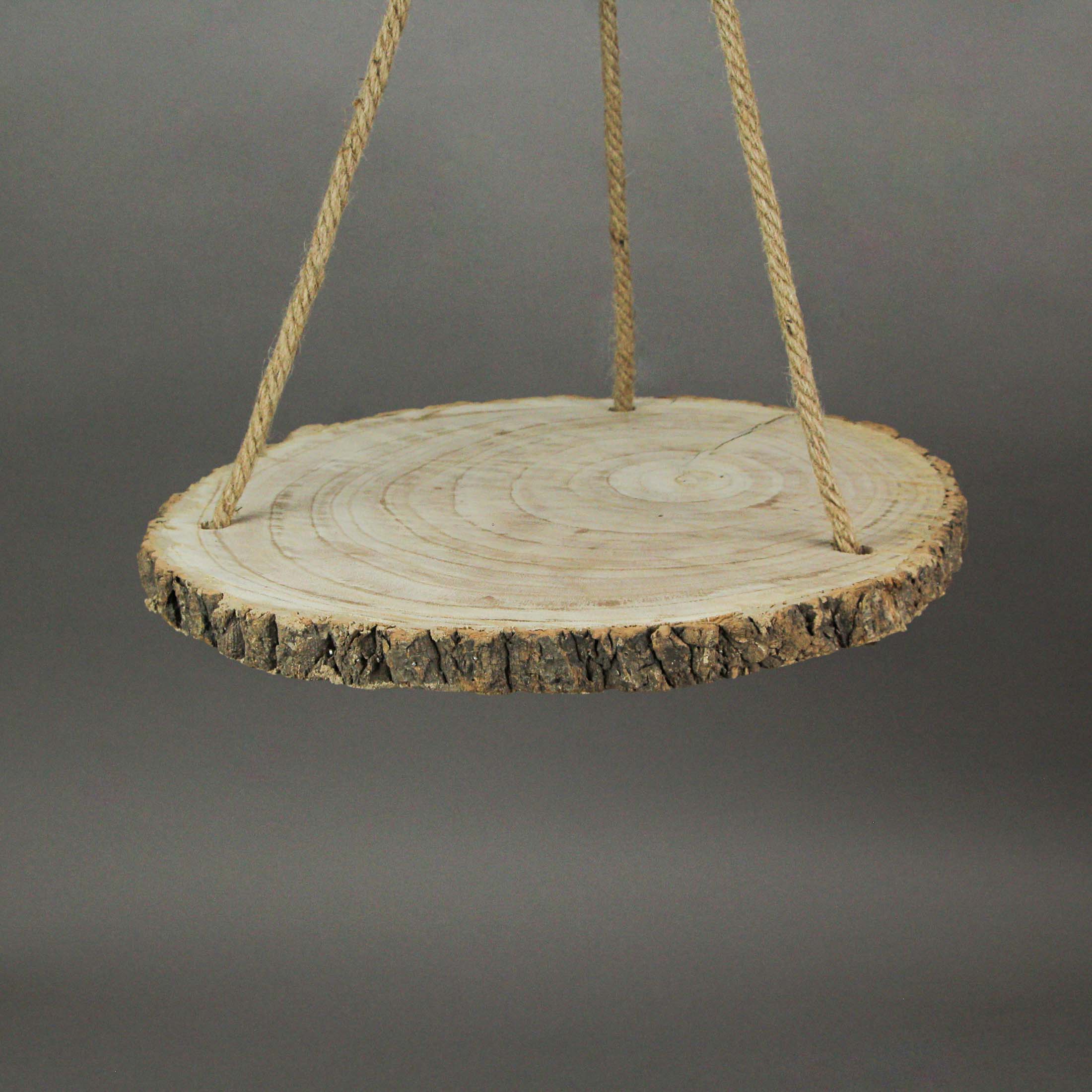 Alt View 1. Audrey's - 15.5 Inch Diameter Paulownia Wood Slab Hanging Tray Decorative Natural Bark Home Decor - Brown.