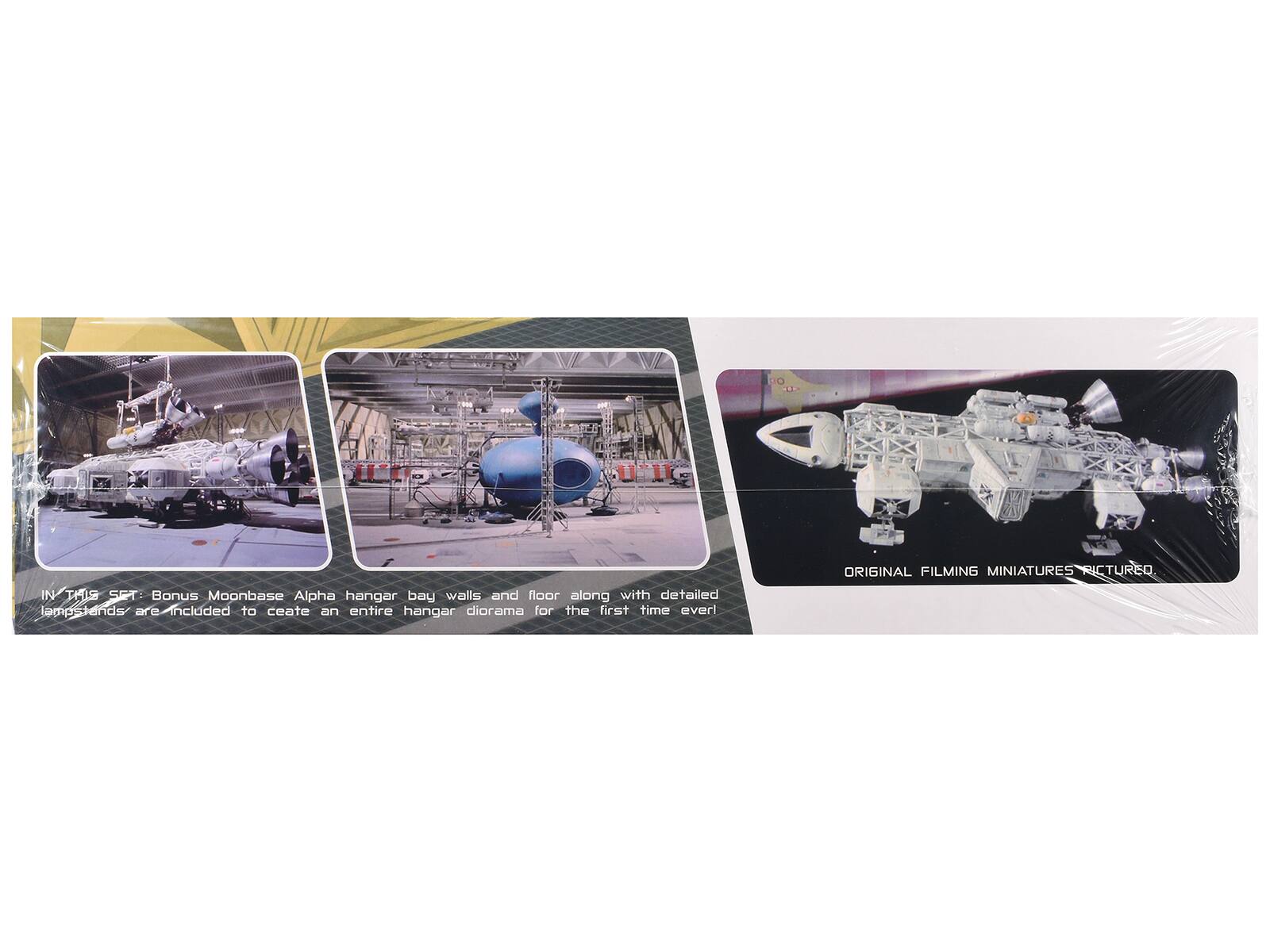 DO ORIGINAL FILMING MINIATURES PICTURED IN THIS SET

Bonus Moonbase Alpha hangar bay walls and floor along with detailed elements are included to create an entire hangar diorama for the first time ever!