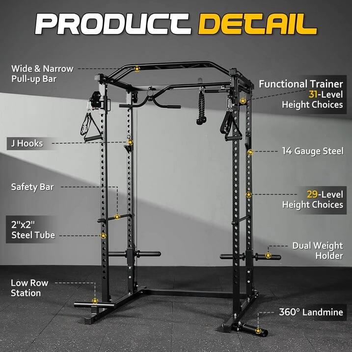 PRODUCT DETAIL

Wide & Narrow Pull-up Bar
Functional Trainer 31-Level Height Choices
J Hooks
14 Gauge Steel
Safety Bar
29-Level Height Choices
2"x2" Steel Tube
Dual Weight Holder
Low Row Station
360° Landmine