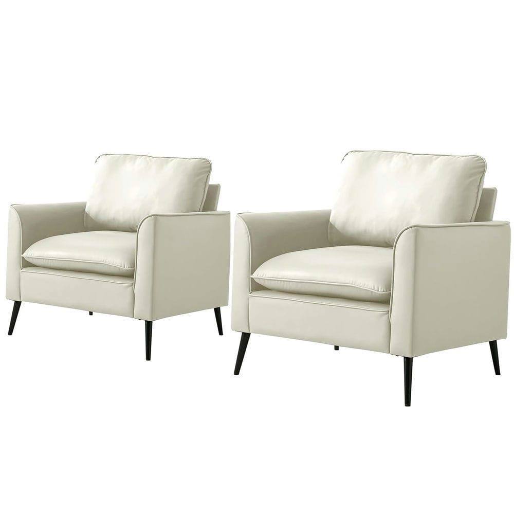 Alt View 8. Kadyn - Faux Leather Upholstered 2-Piece Sofa Set, Nordic Retro Style Casual Sofa Chair for Living Room, Cream White - White.