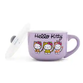 Silver Buffalo - Sanrio Hello Kitty Jungle Animals 24-Ounce Ceramic Soup Mug With Vented Lid - Purple
