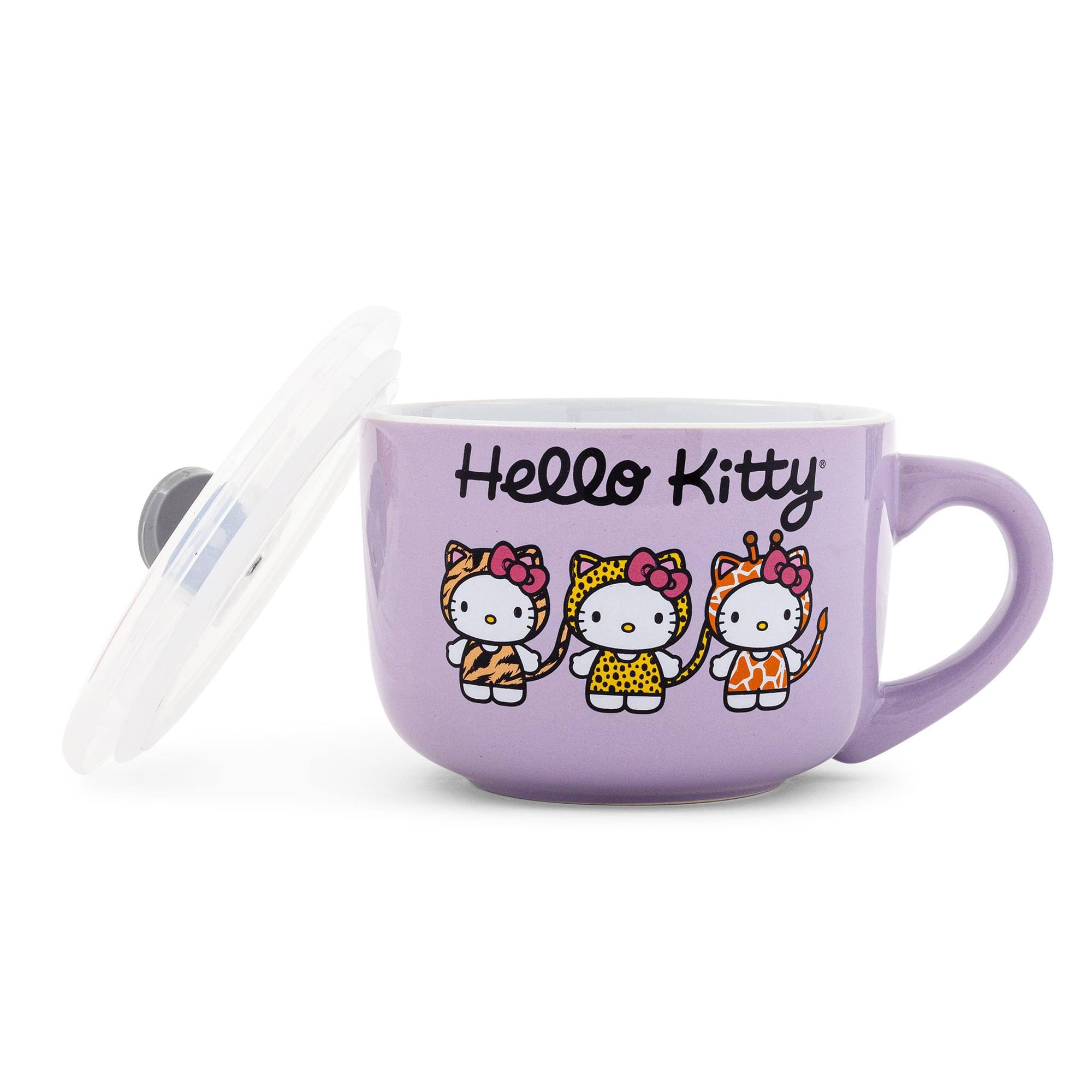 Silver Buffalo - Sanrio Hello Kitty Jungle Animals 24-Ounce Ceramic Soup Mug With Vented Lid - Purple