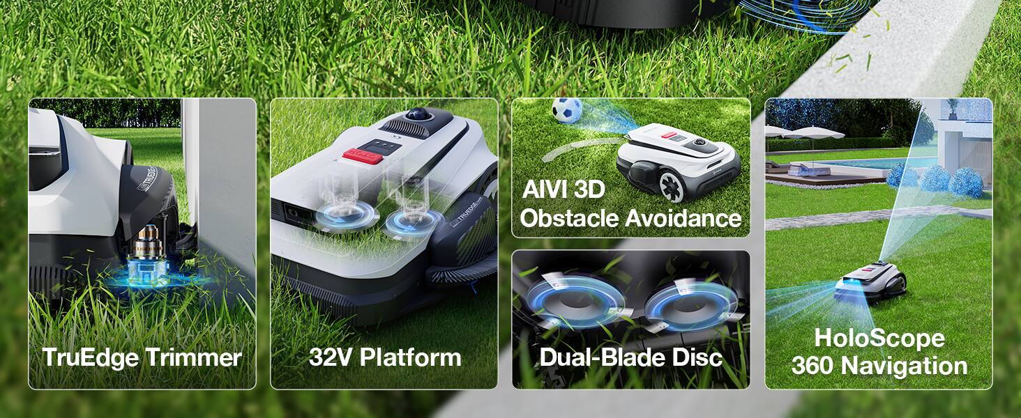 STRESS GCLC AIVI 3D NTRU Obstacle Avoidance TruEdge Trimmer 32V Platform Dual-Blade Disc HoloScope 360 Navigation