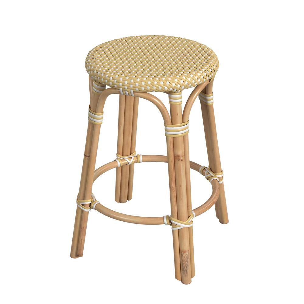 Alt View 1. Butler Specialty - Tobias Rattan Round 24" Counter Stool - Yellow And White Dot.