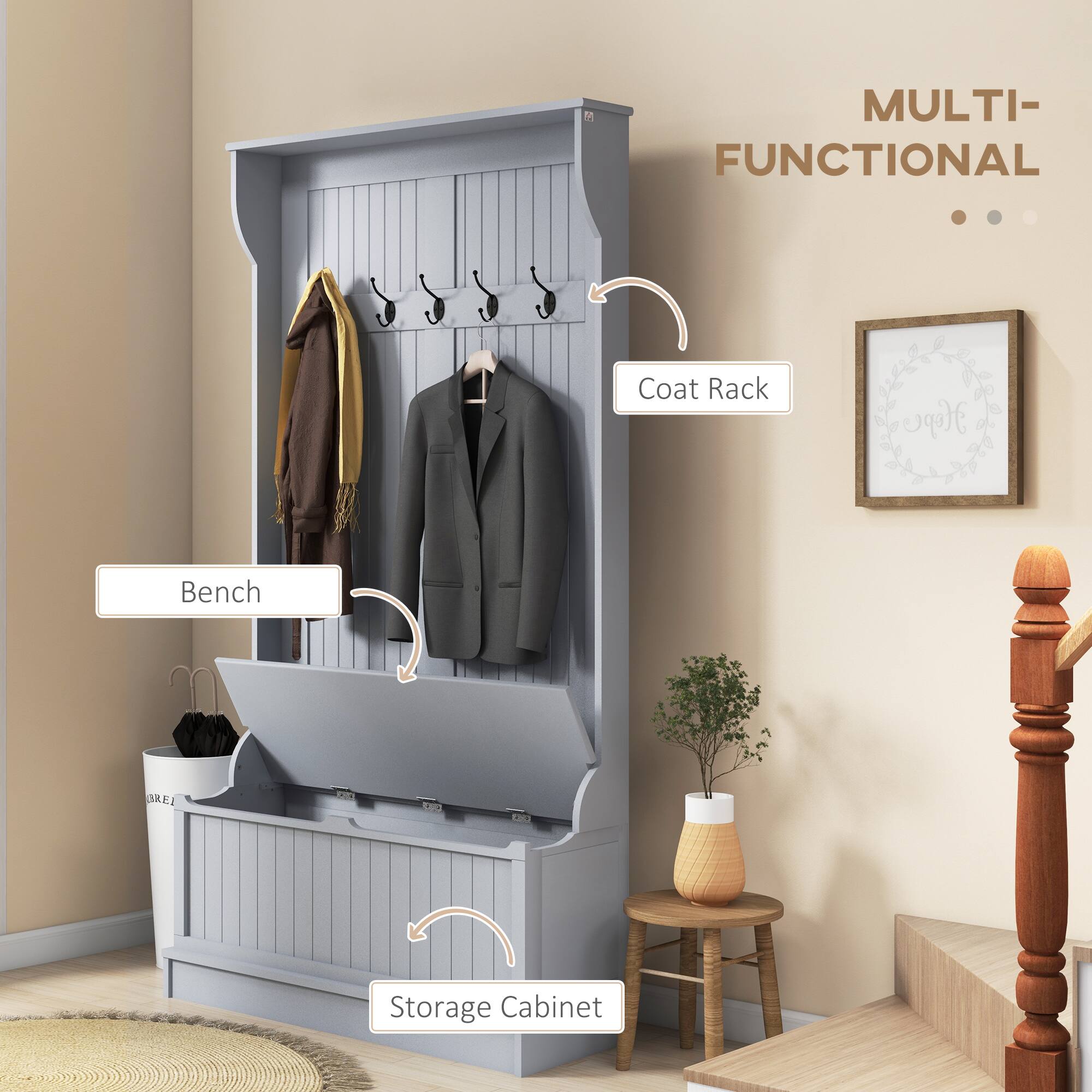 MULTI-FUNCTIONAL Coat Rack Bench Storage Cabinet