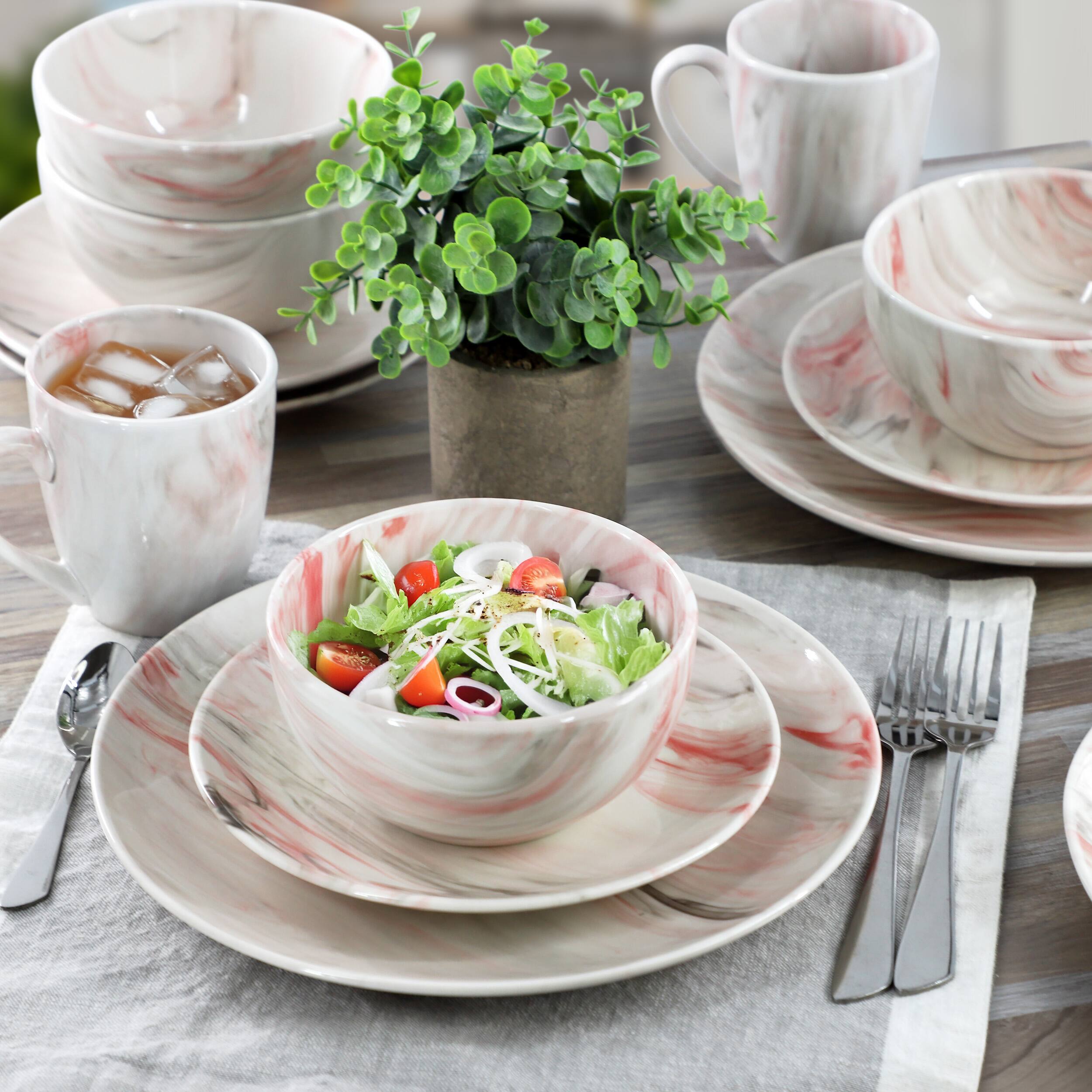 Alt View 7. Elama - Elama Fine Marble 16 Piece Porcelain Dinnerware Set in Red and Gray - Red and Gray.