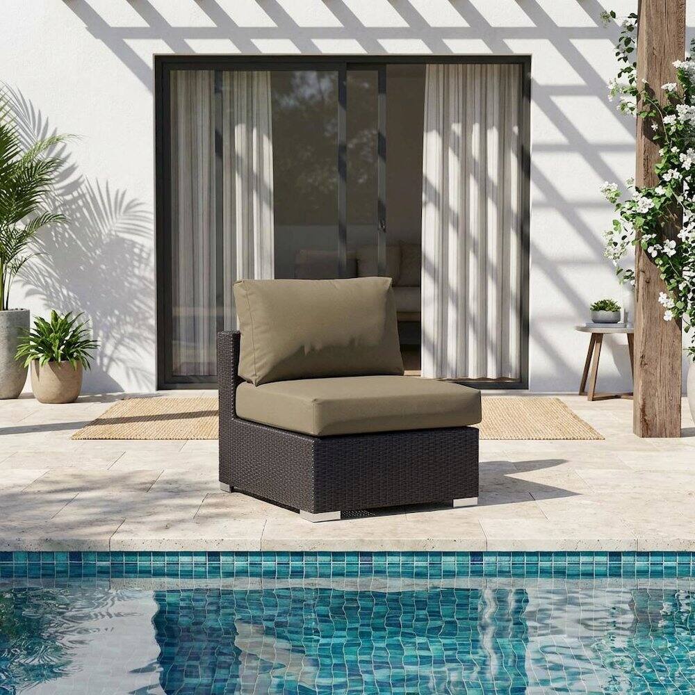 Angle. Outdoor Escape - Outdoor Patio Armless Lounge Chair With Cushions For Comfortable Seating - Brown.