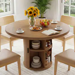 Dyonery - Extendable Dining Table 3-5 Seats,4-Compartment Organized Storage Base, Durable Compacted Wood - Walnut