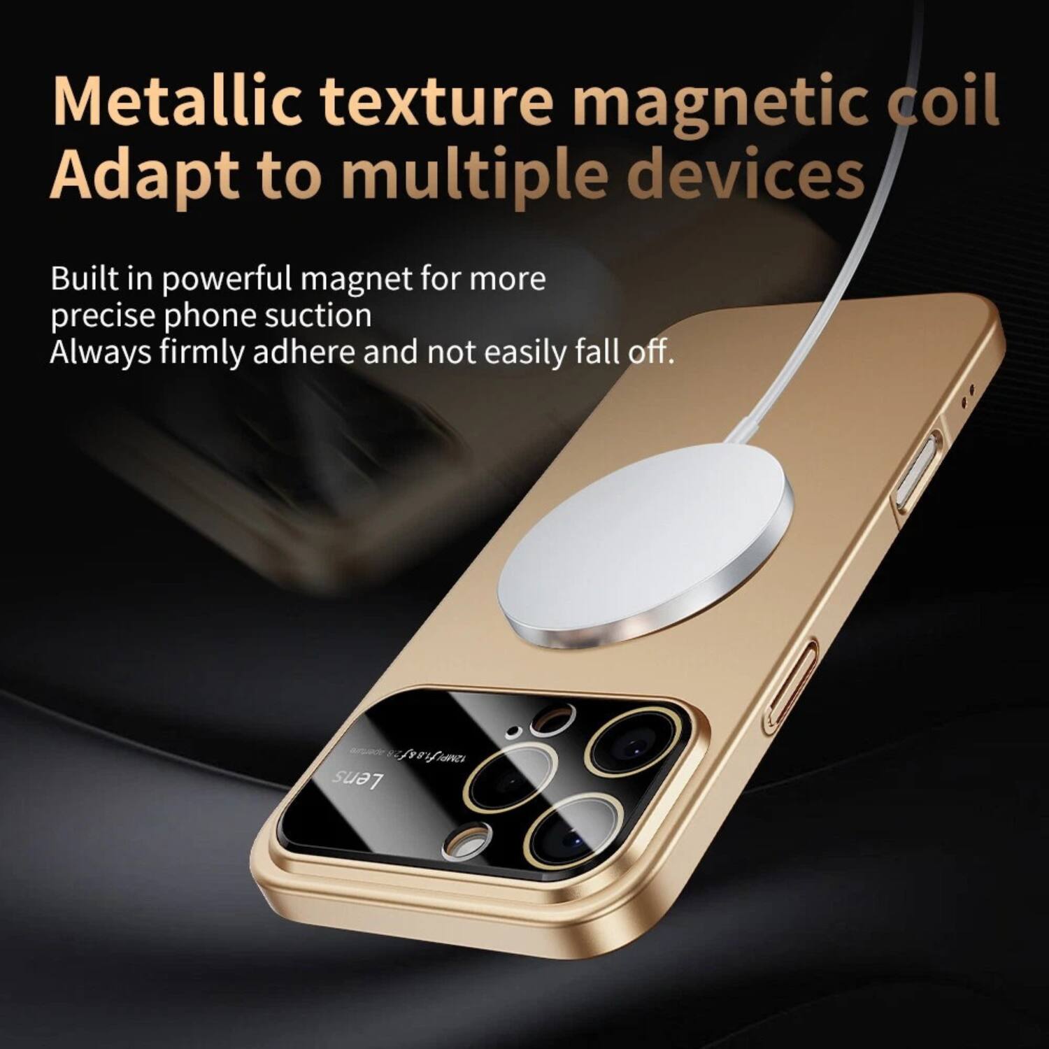 Metallic texture magnetic coil  
Adapt to multiple devices  

Built in powerful magnet for more precise phone suction  
Always firmly adhere and not easily fall off.