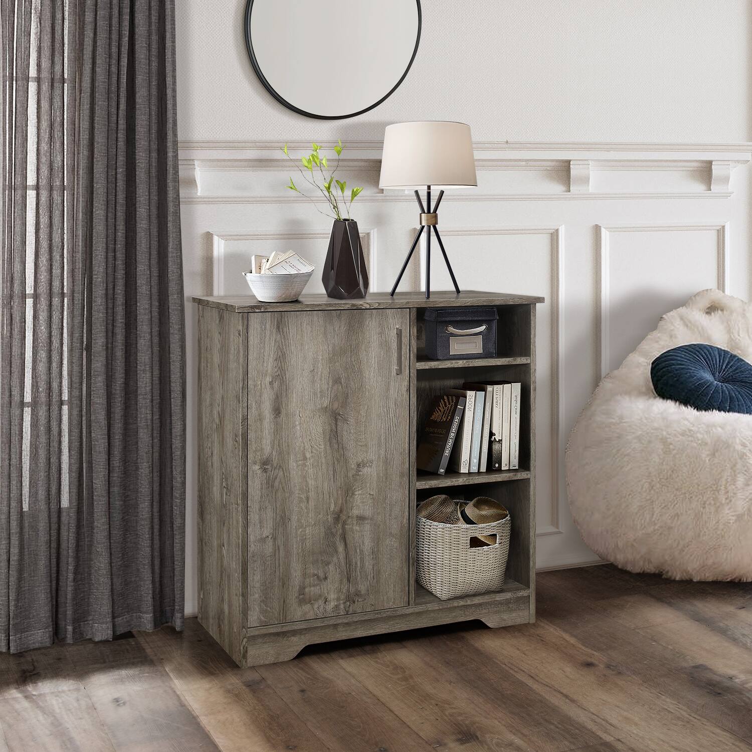 Kings Brand Furniture - Verret Accent Storage Cabinet, Oak - Dark Brown