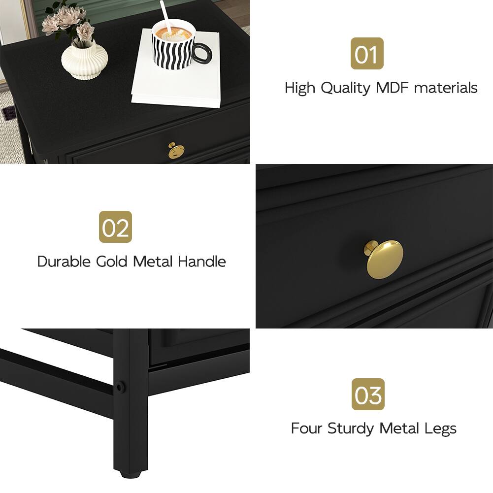 01 High Quality MDF materials  
02 Durable Gold Metal Handle  
03 Four Sturdy Metal Legs