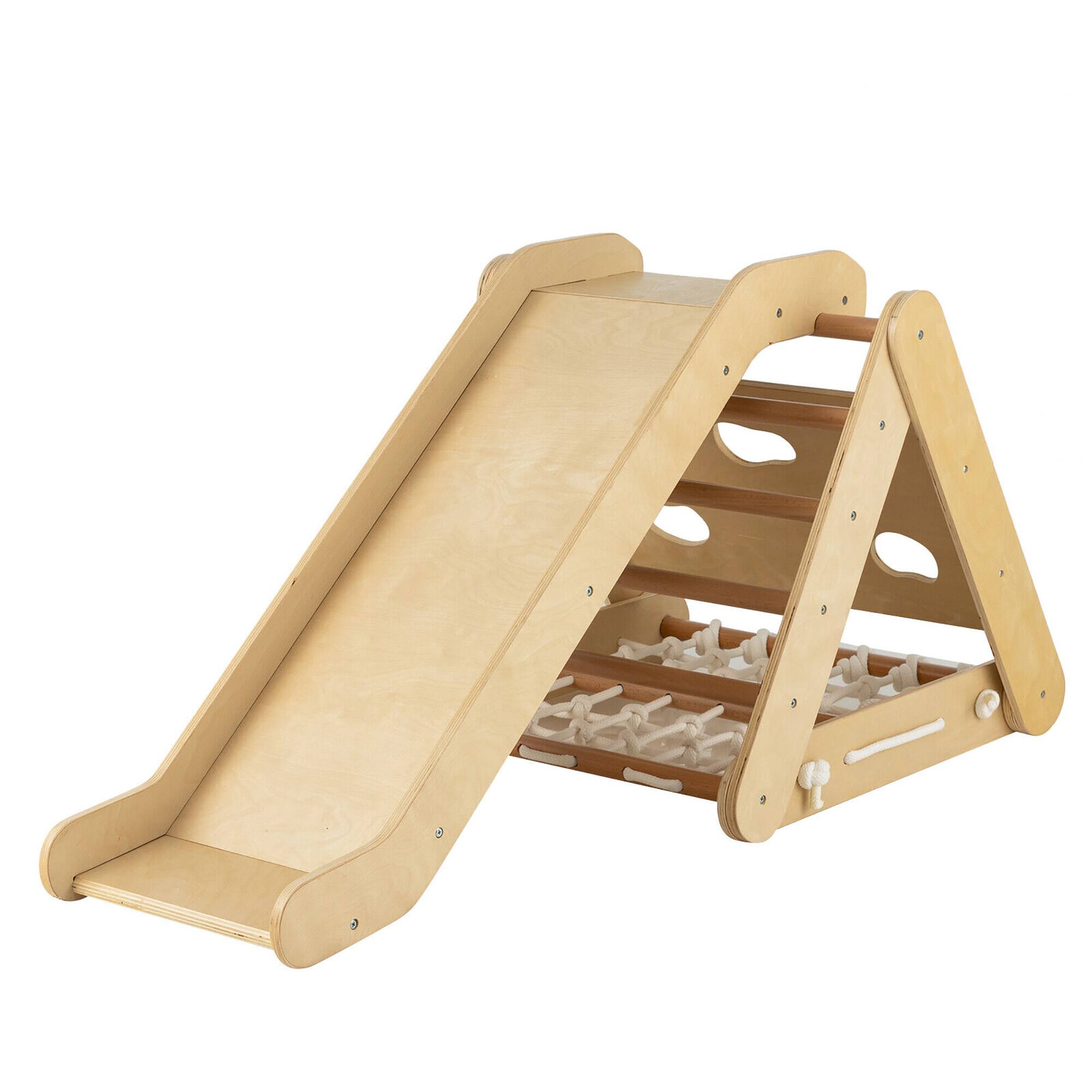 Alt View 8. Gymax - Gymax 4 in 1 Wooden Climbing Triangle Set Triangle Climber w/ Ramp Natural - Natural.