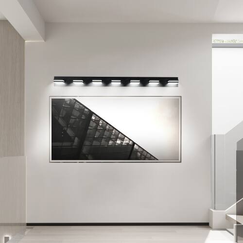 Back. LUCKY ONE - 7-Light Black LED Vanity Light, Wall Mount Sconce for Bathroom Mirror, Sleek Minimalist Design - Black.