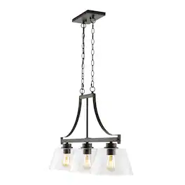 Jonathan Y - Jayden 36" 3-Light Industrial Farmhouse Iron/Glass Linear LED Pendant, Oil Rubbed Bronze/Clear - Oil-Rubbed Bronze