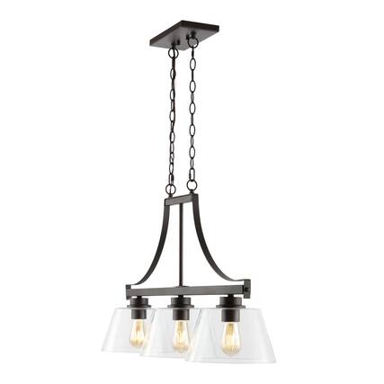 Front. Jonathan Y - Jayden 36" 3-Light Industrial Farmhouse Iron/Glass Linear LED Pendant, Oil Rubbed Bronze/Clear - Oil Rubbed Bronze.