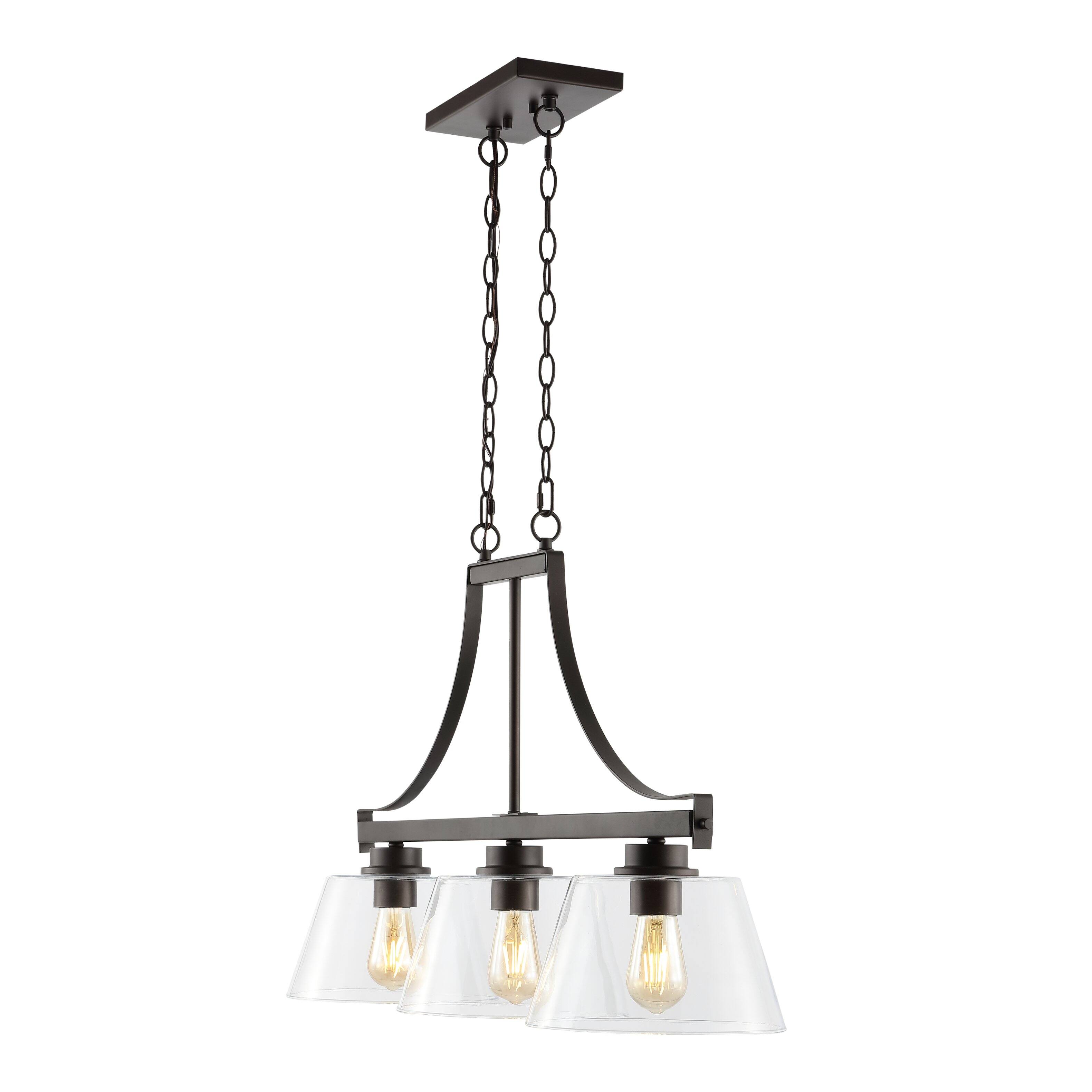 Front. Jonathan Y - Jayden 36" 3-Light Industrial Farmhouse Iron/Glass Linear LED Pendant, Oil Rubbed Bronze/Clear - Oil Rubbed Bronze.